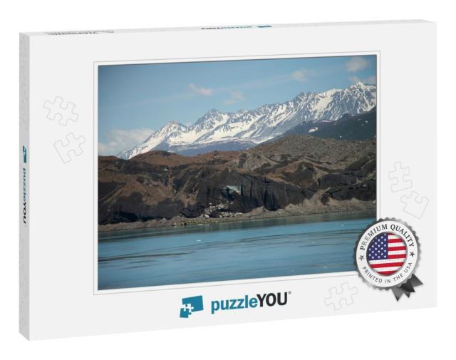 View of Dirt Covered Glacier with Mountains in the Backgr... Jigsaw Puzzle