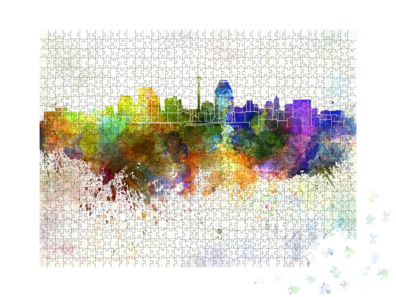 San Antonio Skyline in Watercolor Background... Jigsaw Puzzle with 1000 pieces