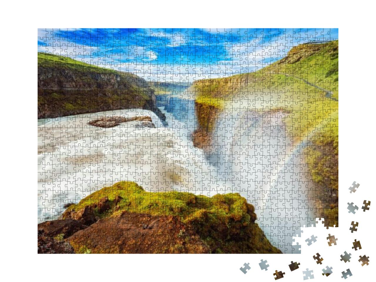 Iceland, Gullfoss Waterfall. Captivating Scene with Rainb... Jigsaw Puzzle with 1000 pieces