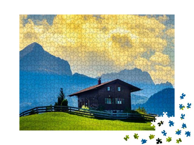 Log Cabin At the Wetterstein Mountains - Bavaria... Jigsaw Puzzle with 1000 pieces