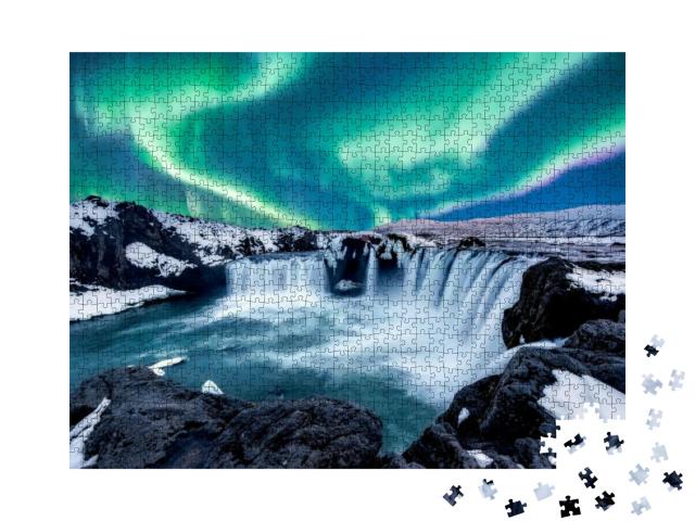 A Wonderful Night with Kp 5. Northern Lights the Godafoss... Jigsaw Puzzle with 1000 pieces