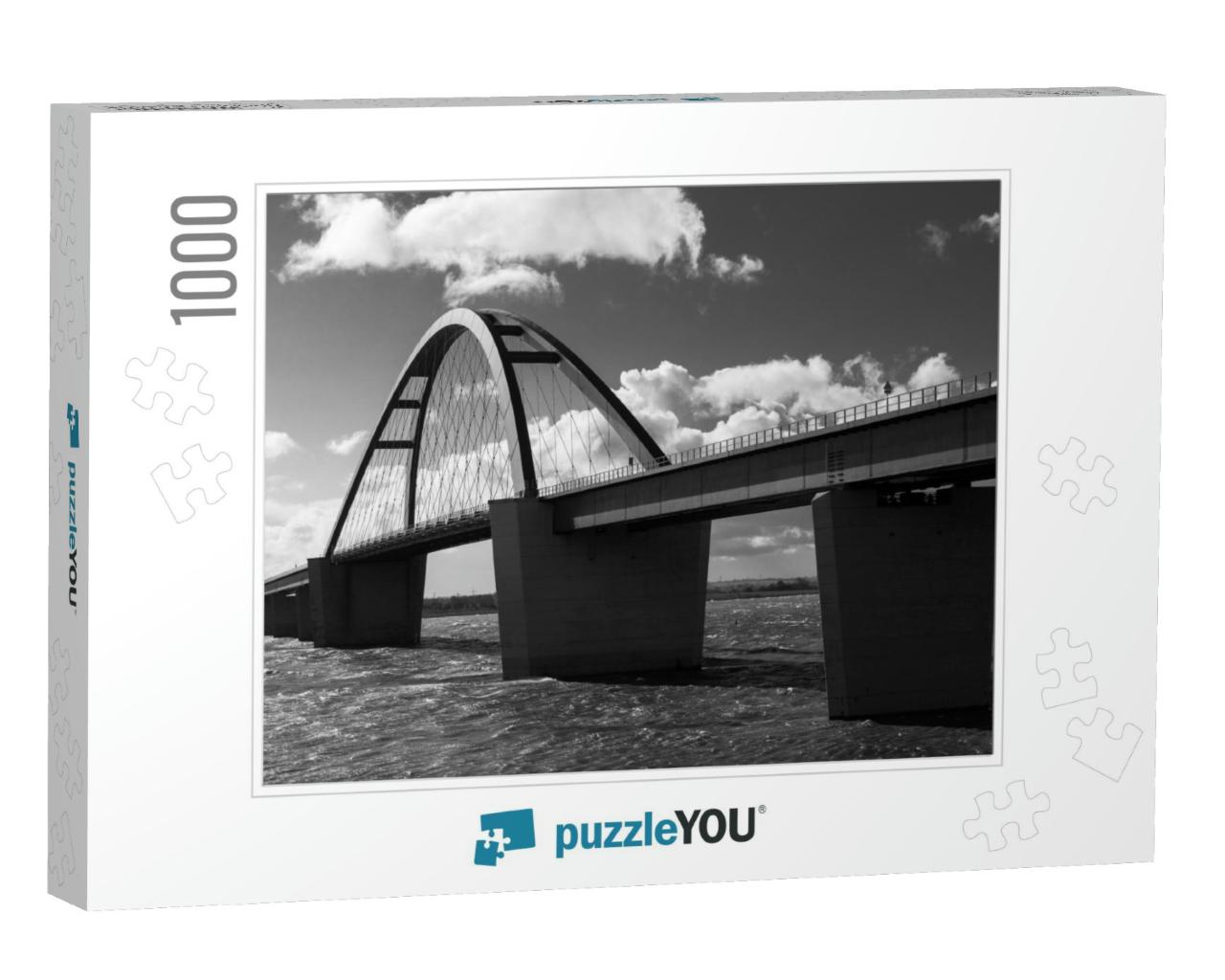 A Monochrome Photo of the Fehmarn Sound Bridge Which Conn... Jigsaw Puzzle with 1000 pieces