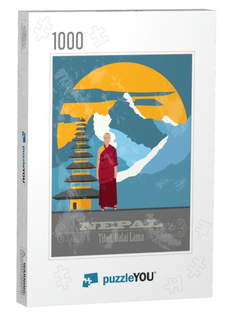 Nepal Landmarks. Retro Styled Image. Vector Illustration... Jigsaw Puzzle with 1000 pieces