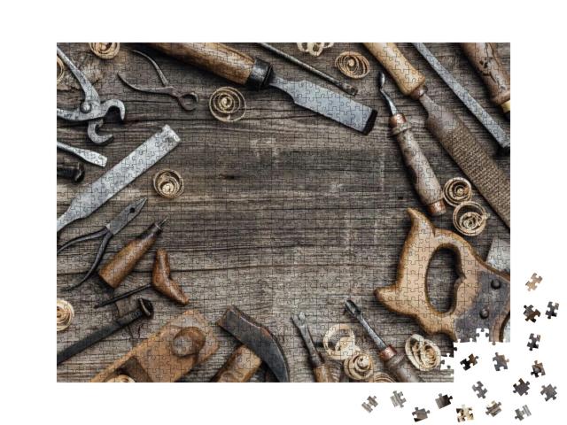 Old Used Woodworking Tools on a Vintage Workbench Composi... Jigsaw Puzzle with 1000 pieces