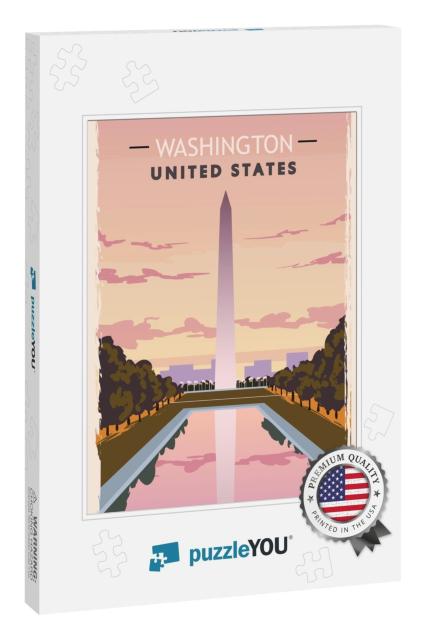 Washington Monument Retro Poster. USA Washington Travel Il... Jigsaw Puzzle