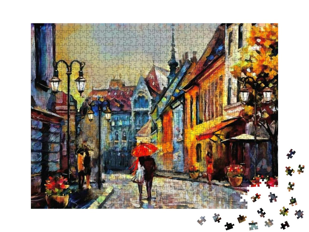 Oil Painting on Canvas European City. Hungary. Street Vie... Jigsaw Puzzle with 1000 pieces