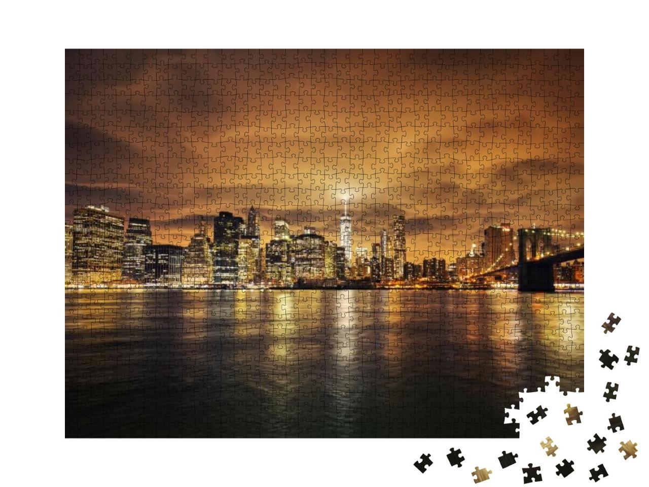 Manhattan At Sunset, New York City. View from Brooklyn... Jigsaw Puzzle with 1000 pieces