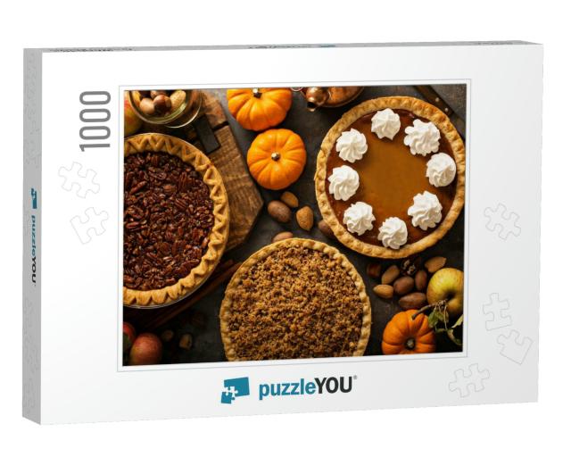 Fall Traditional Pies Pumpkin, Pecan & Apple Crumble Pie... Jigsaw Puzzle with 1000 pieces