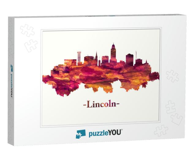 Red Skyline of Lincoln, the Capital City of Nebraska... Jigsaw Puzzle