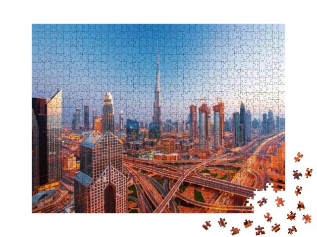 Modern Dubai City Center Skyline At the Sunset, Dubai, Un... Jigsaw Puzzle with 1000 pieces