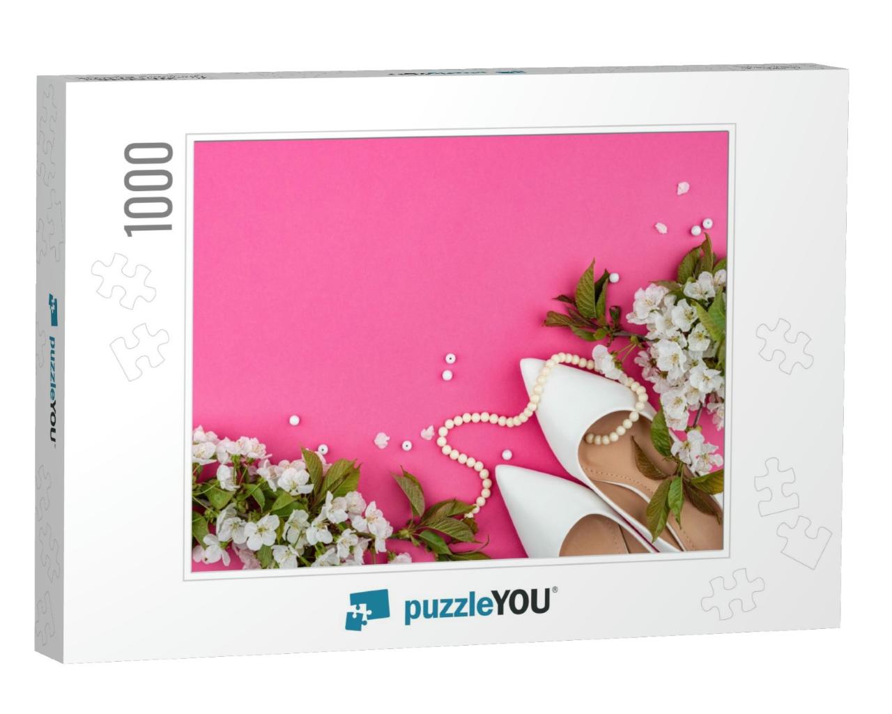 White Women's Shoes Among the Cherry Blossoms. Rom... Jigsaw Puzzle with 1000 pieces