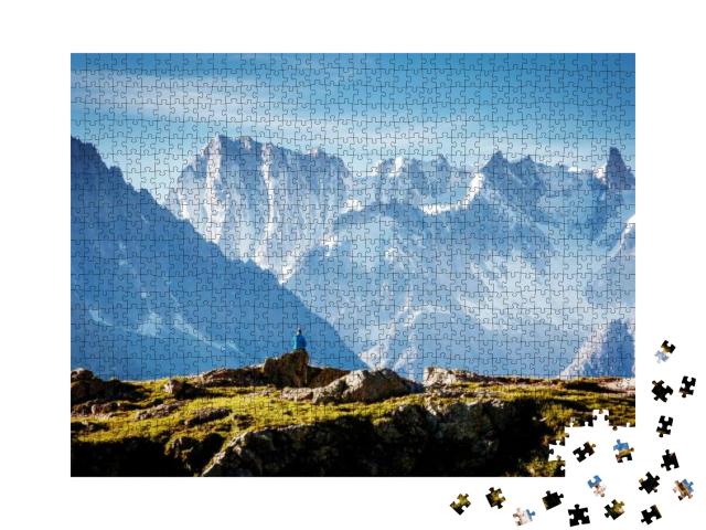 Views of the Mont Blanc Glacier with Lac Blanc White Lake... Jigsaw Puzzle with 1000 pieces