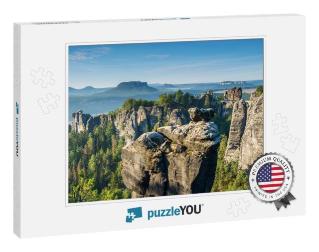 View to the Bastei Bridge & Rock Formations in the Elbe R... Jigsaw Puzzle