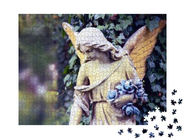 Vintage Image of a Sad Angel Against the Background of Le... Jigsaw Puzzle with 1000 pieces