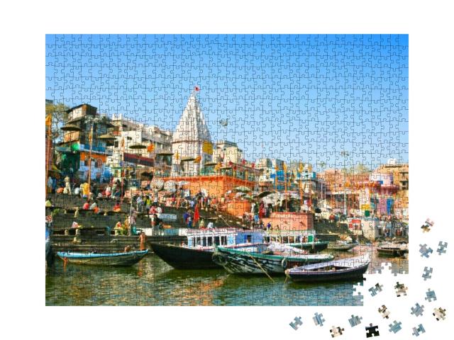 View to Prayag Ghat on the Sacred River Ganges At Uttar P... Jigsaw Puzzle with 1000 pieces