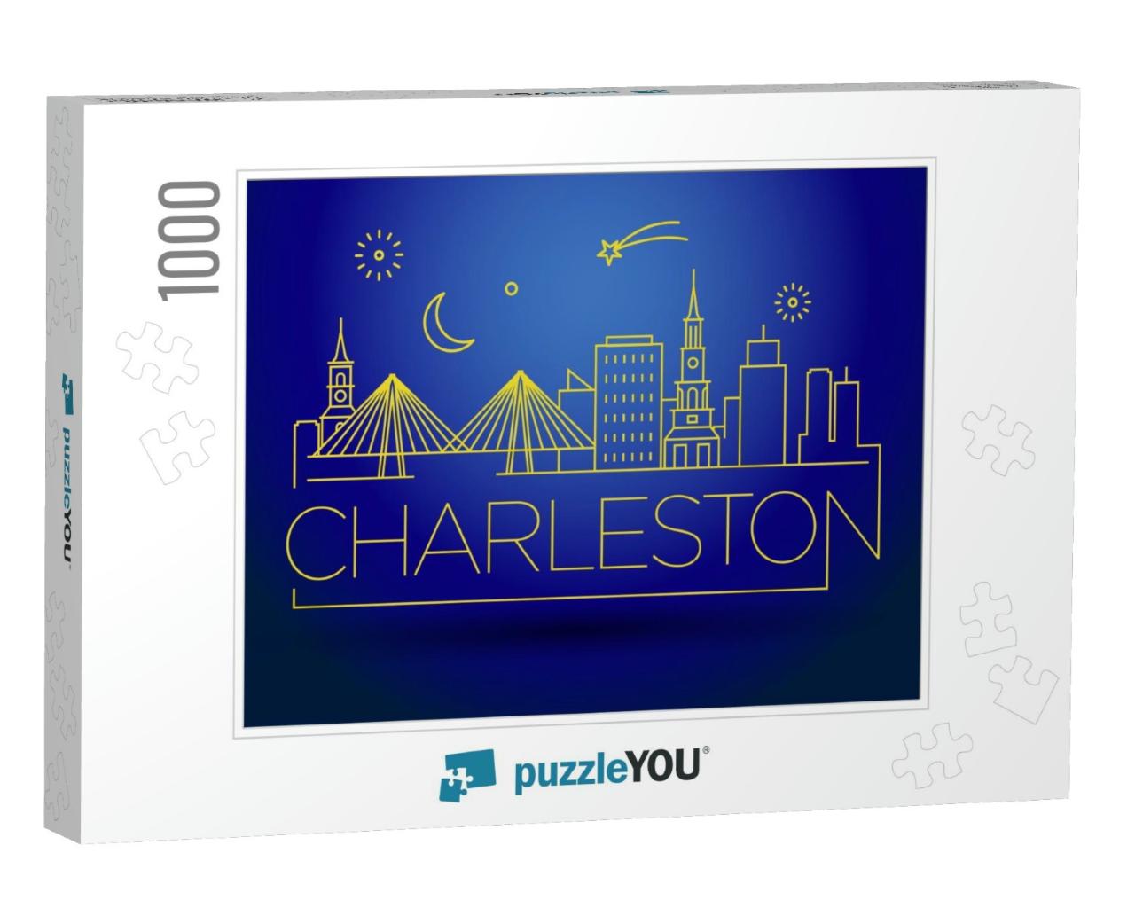 Minimal Charleston Linear City Skyline with Typographic D... Jigsaw Puzzle with 1000 pieces