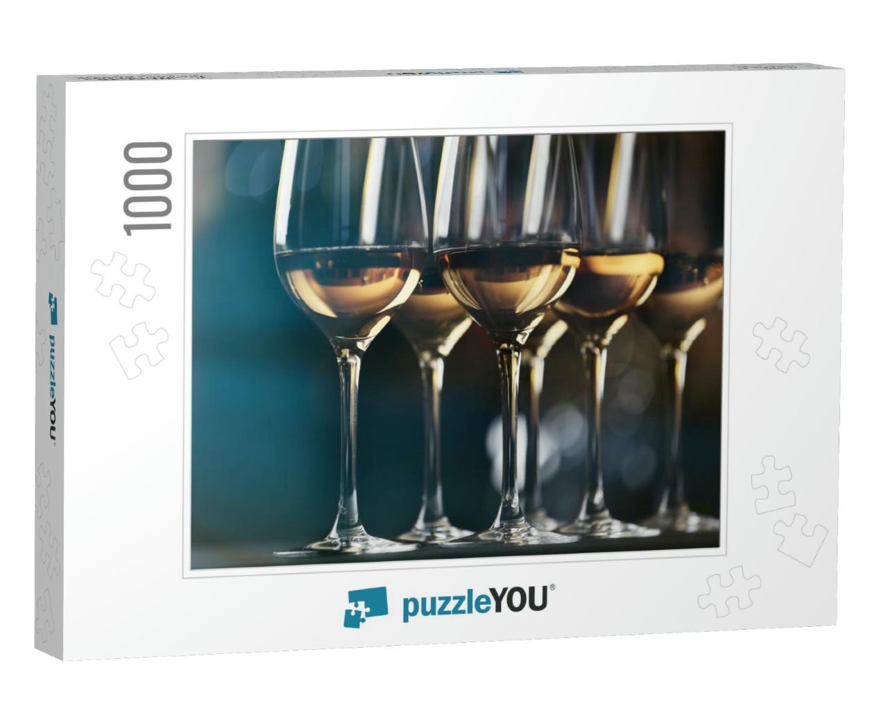 Glasses with White Wine on Blurred Background... Jigsaw Puzzle with 1000 pieces