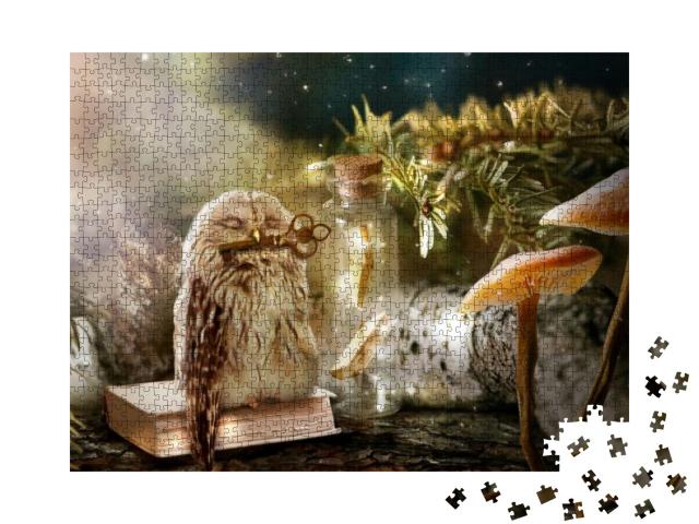 Fantasy Wise Sleeping Owl is the Keeper of Secrets Holds... Jigsaw Puzzle with 1000 pieces