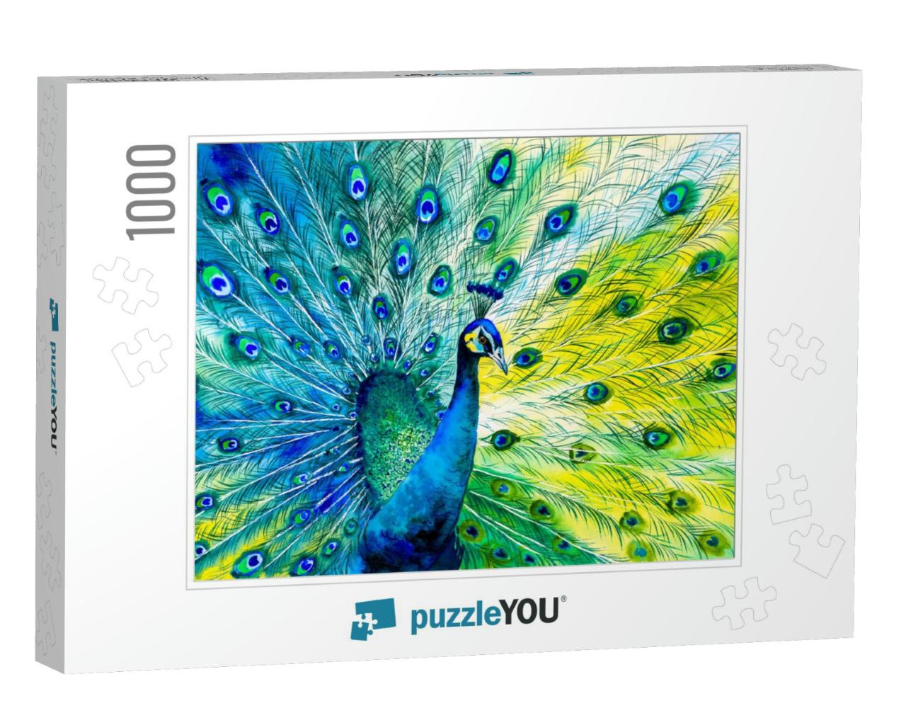 Watercolor Painting - Colorful Peacock Tail Feathers... Jigsaw Puzzle with 1000 pieces