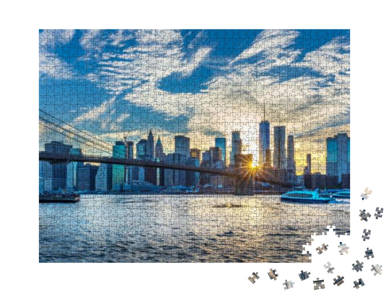 View to Manhattan Skyline Form Brooklyn Bridge Park... Jigsaw Puzzle with 1000 pieces