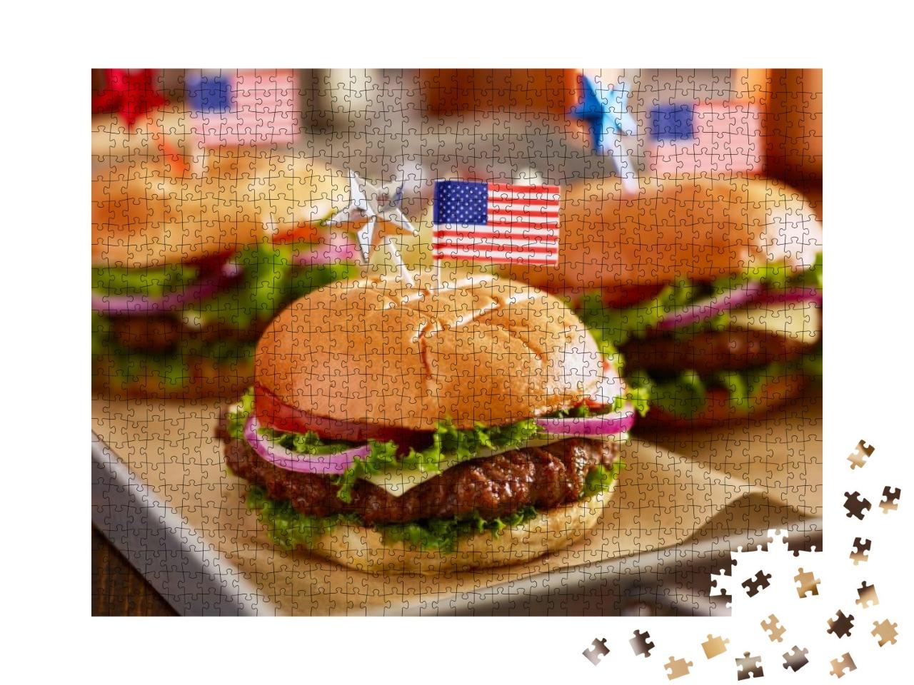 Tray of Burgers with 4th of July Theme... Jigsaw Puzzle with 1000 pieces