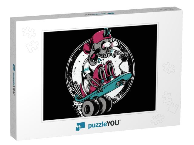 Skeleton Skateboarding Horror Graphic Illustration Vector... Jigsaw Puzzle