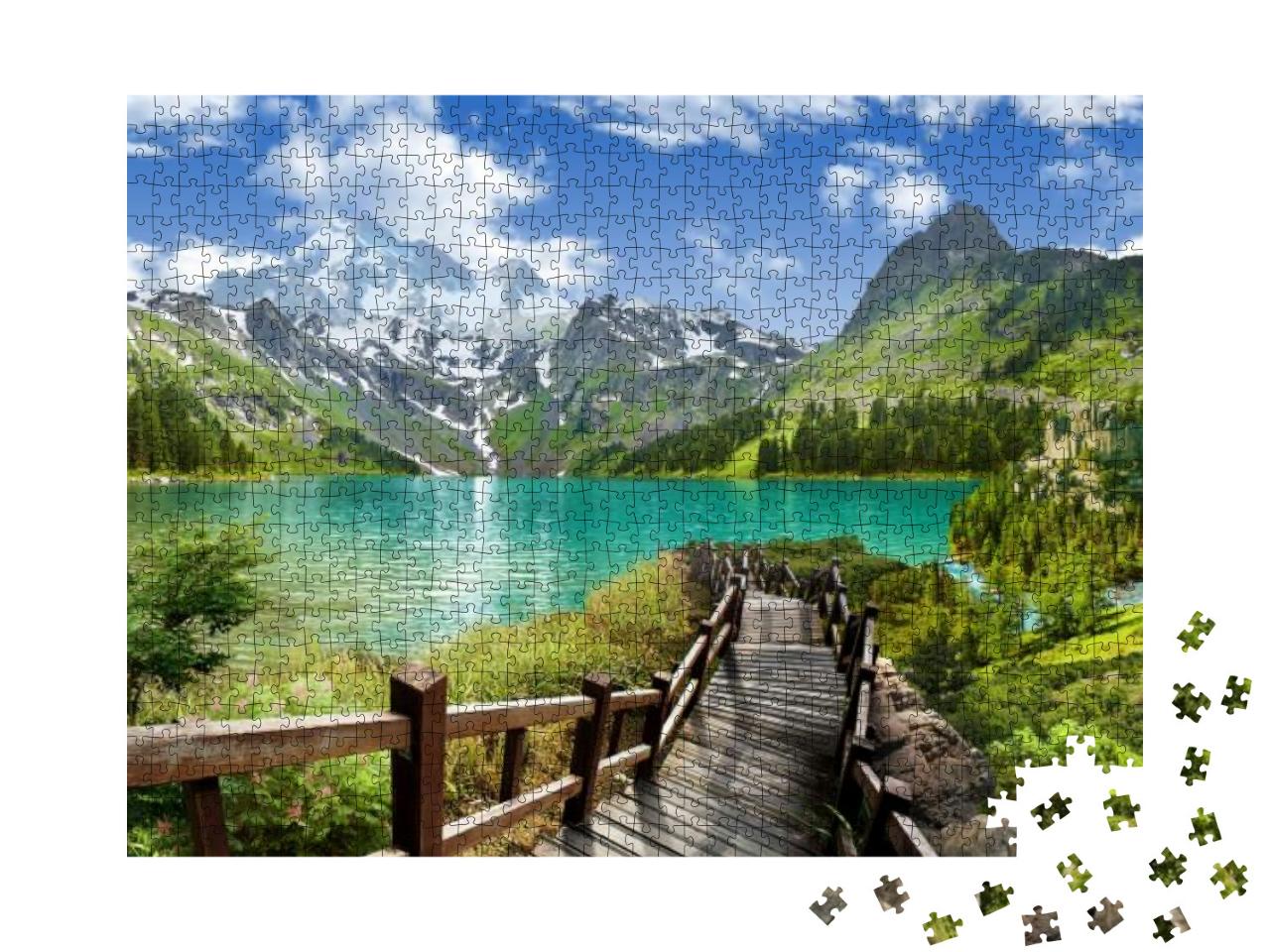 Panoramic View of the Lake in the Mountains... Jigsaw Puzzle with 1000 pieces