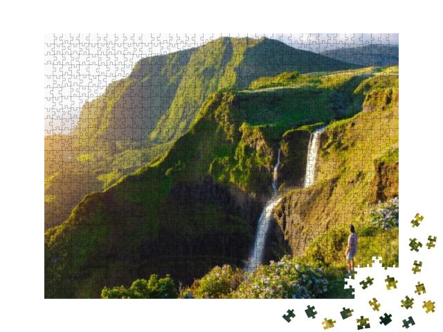 Lush Paradise Views Over Green Valley, Dramatic Cliffs &... Jigsaw Puzzle with 1000 pieces
