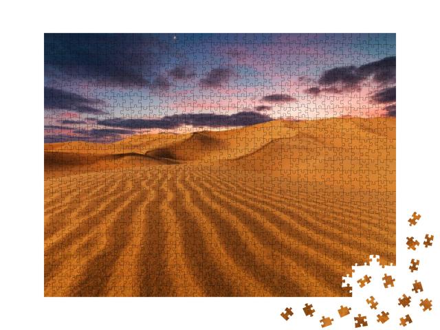 Sunset Over the Sand Dunes in the Desert... Jigsaw Puzzle with 1000 pieces