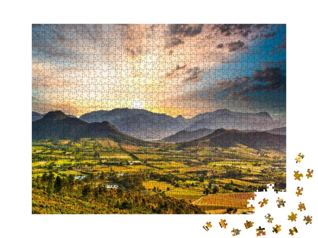 Shot of Franschhoek Wine Town During Sunset... Jigsaw Puzzle with 1000 pieces