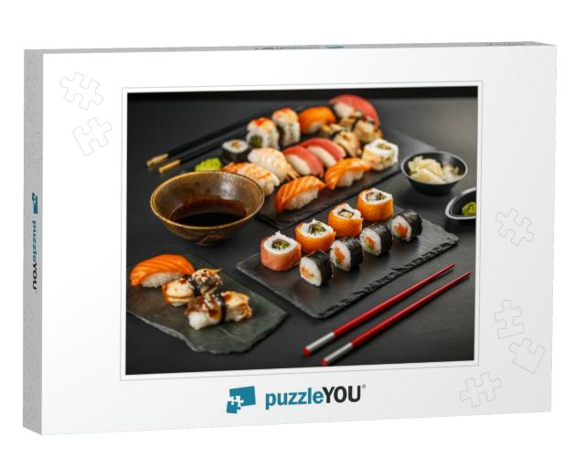 Fresh & Delicious Sushi Set on Black Slate... Jigsaw Puzzle