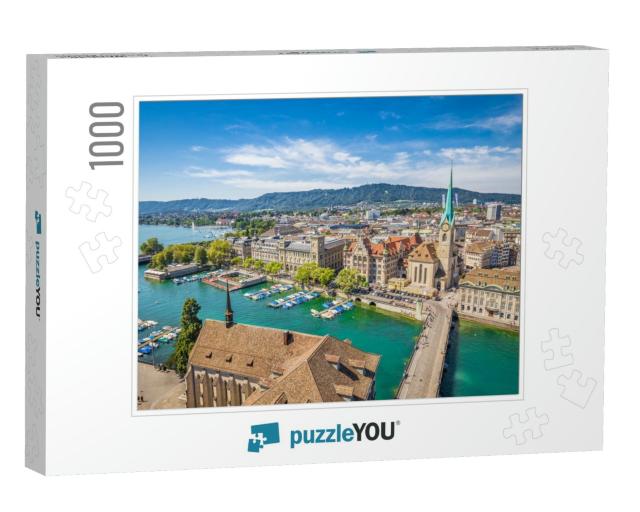 Aerial View of Historic Zurich City Center with Famous Fr... Jigsaw Puzzle with 1000 pieces