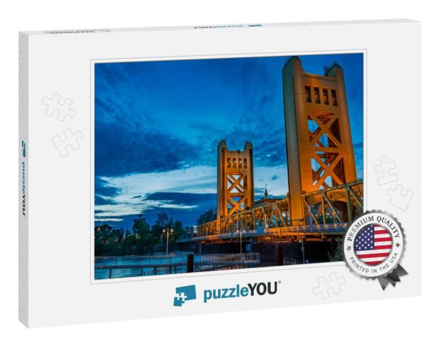 Sacramento Tower Bridge At Blue Hour on a Cold Evening... Jigsaw Puzzle