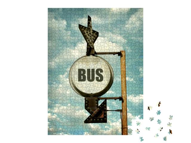 Aged & Worn Vintage Photo of Bus Sign... Jigsaw Puzzle with 1000 pieces