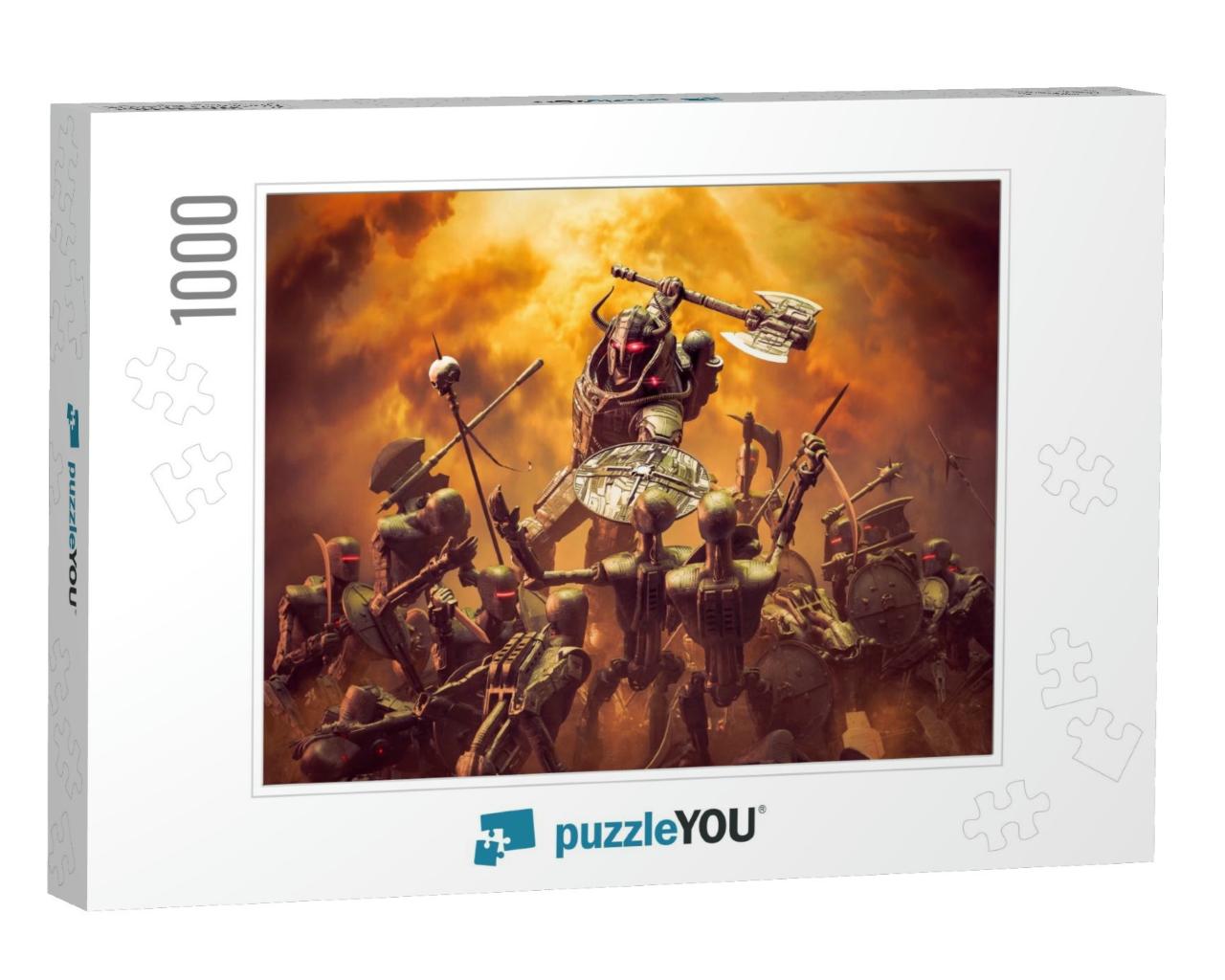 Futuristic Viking in Battle - 3D Illustration of Science... Jigsaw Puzzle with 1000 pieces