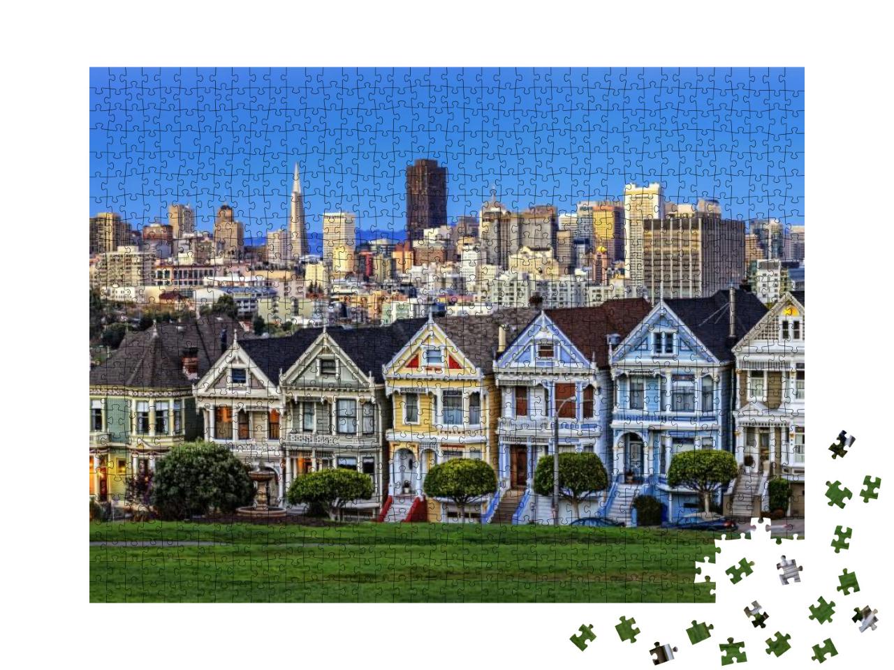 View from Alamo Square At Twilight, San Francisco... Jigsaw Puzzle with 1000 pieces