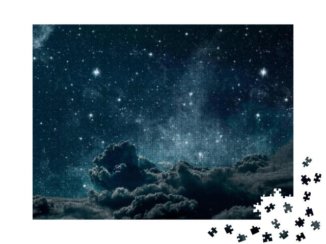 Backgrounds Night Sky with Stars & Moon & Clouds. Wood. E... Jigsaw Puzzle with 1000 pieces
