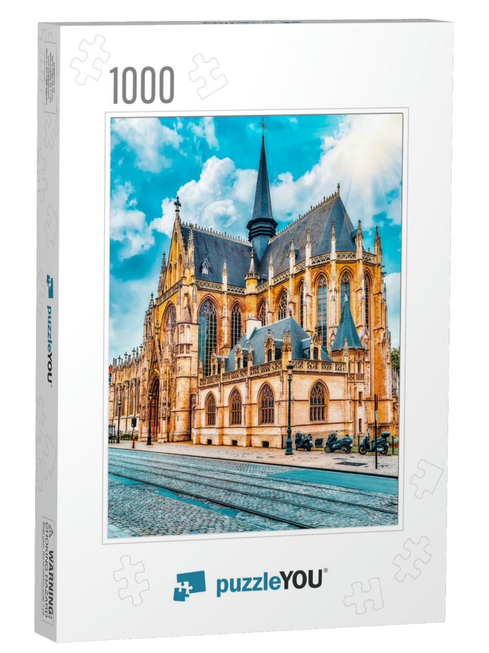 Notre Dame Du Sablons Cathedral in Brussels, Belgium & th... Jigsaw Puzzle with 1000 pieces