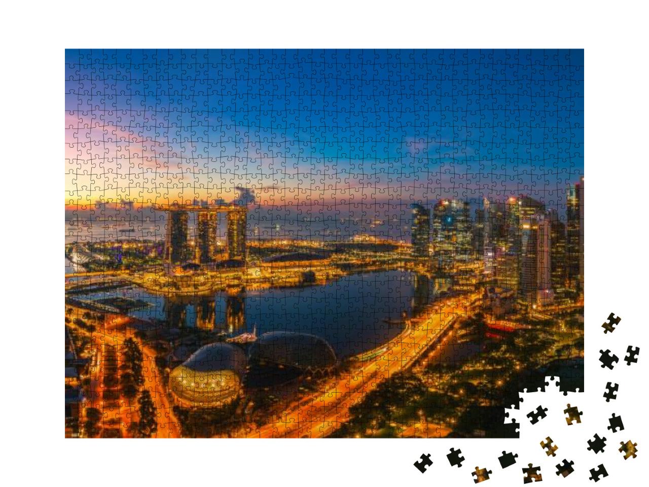 Singapore City with Office Building, Hotel & Harbor in Mo... Jigsaw Puzzle with 1000 pieces