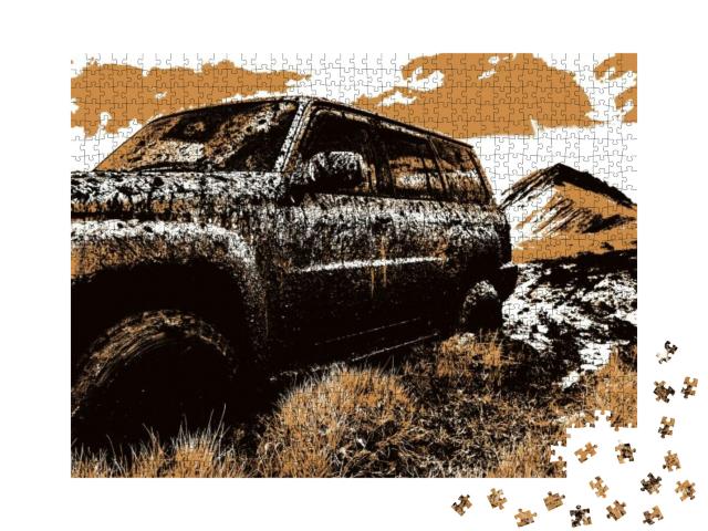 Adventure Travel Concept Background. 4x4 Off-Road Suv Car... Jigsaw Puzzle with 1000 pieces