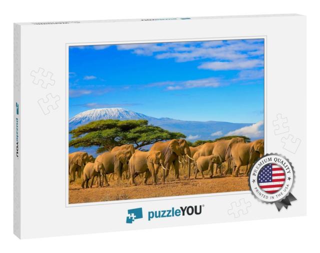 Herd of African Elephants on a Safari Trip to Kenya & a S... Jigsaw Puzzle