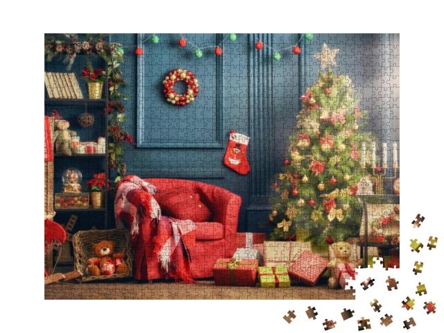 Merry Christmas & Happy Holidays! a Beautiful Living Room... Jigsaw Puzzle with 1000 pieces