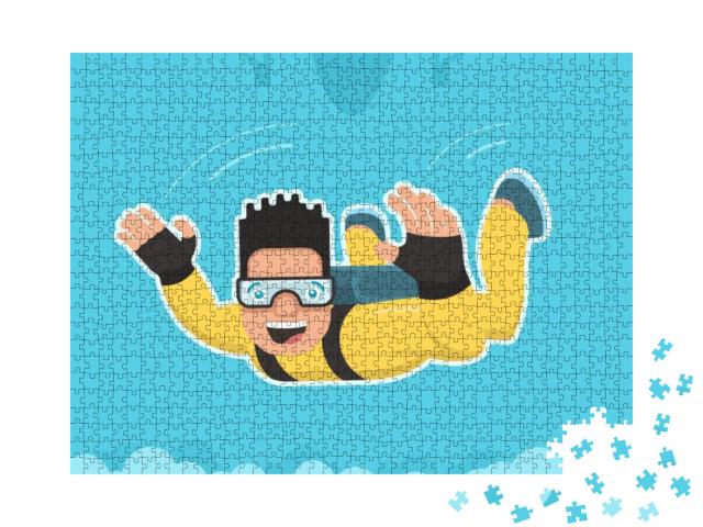 Skydiver with Yellow Jumpsuit in Free Fall... Jigsaw Puzzle with 1000 pieces