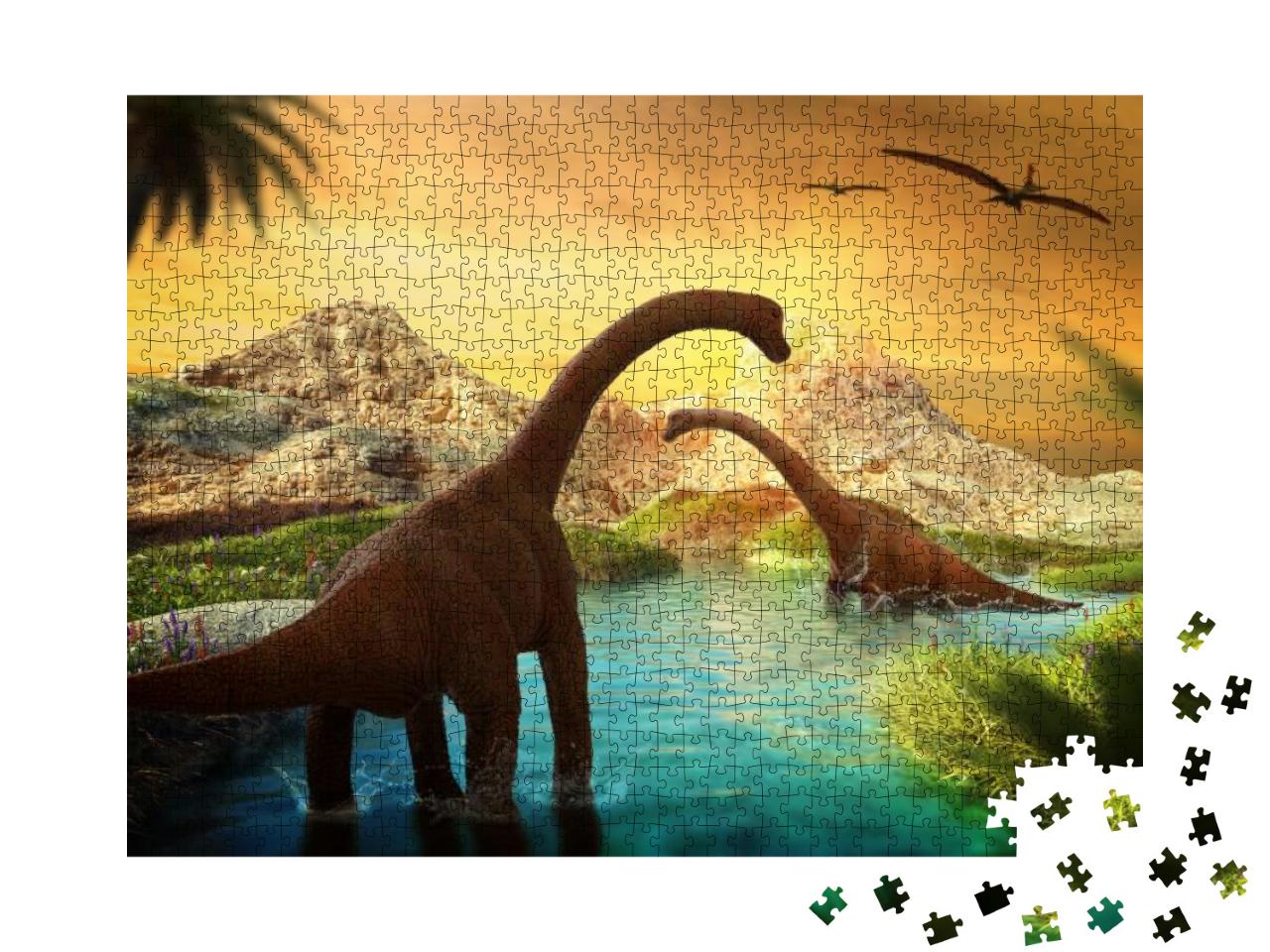 3D Fantasy Landscape with Dinosaur, 3D Rendered Landscape... Jigsaw Puzzle with 1000 pieces