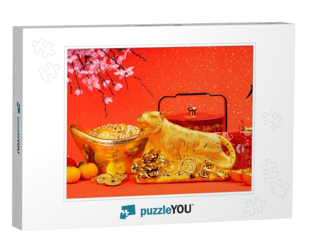 Tradition Chinese Golden Tiger Statue, 2022 is Year... Jigsaw Puzzle