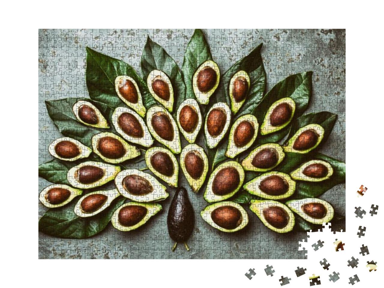 Peacock Made from Avocado Palta & Avocado Tree Leaves Aro... Jigsaw Puzzle with 1000 pieces