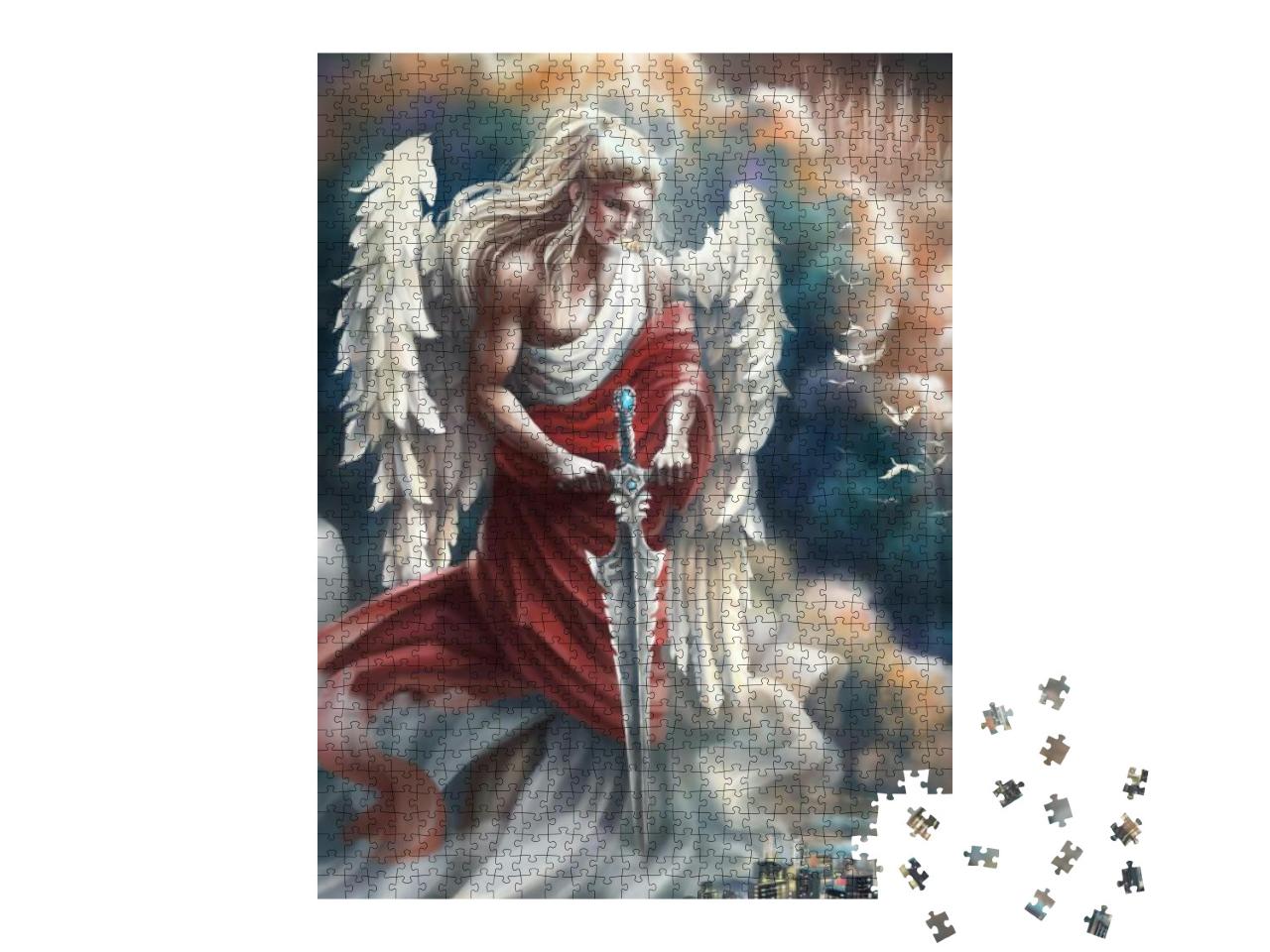 A Fair-Haired Angel in Antique Clothing & a Red Robe with... Jigsaw Puzzle with 1000 pieces