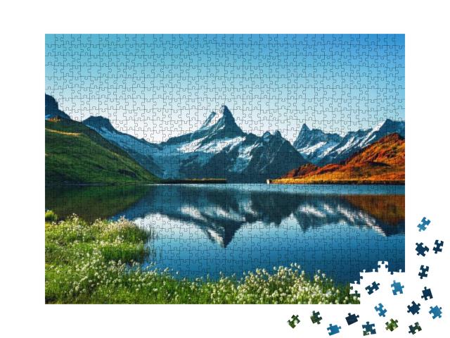 Sunset View on Bernese Range Above Bachalpsee Lake. Highe... Jigsaw Puzzle with 1000 pieces