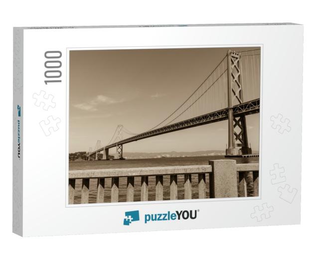 Sepia Tones Oakland to San Francisco Bay Bridge, Long Met... Jigsaw Puzzle with 1000 pieces