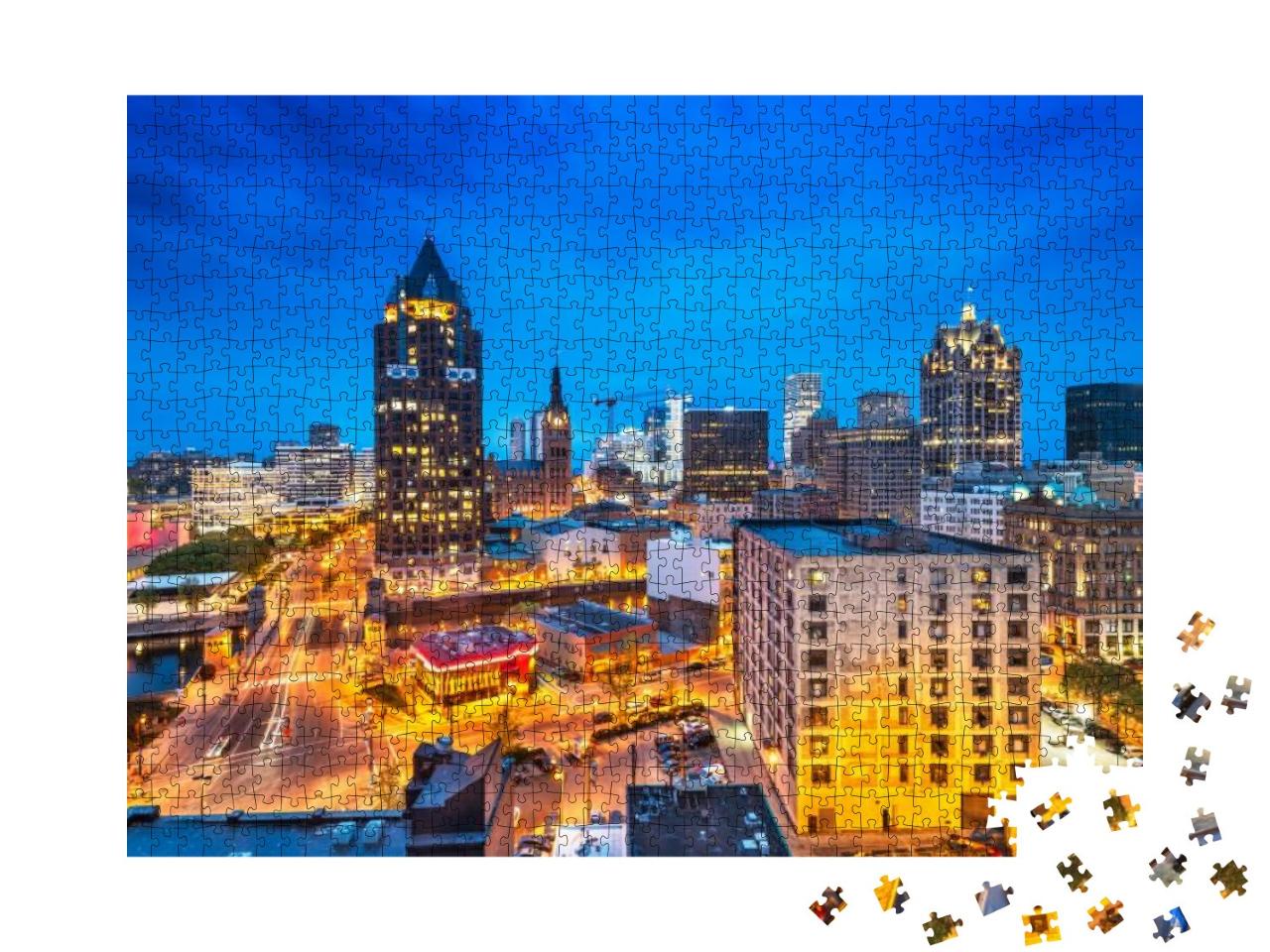 Milwaukee, Wisconsin, USA Downtown Cityscape At Night... Jigsaw Puzzle with 1000 pieces